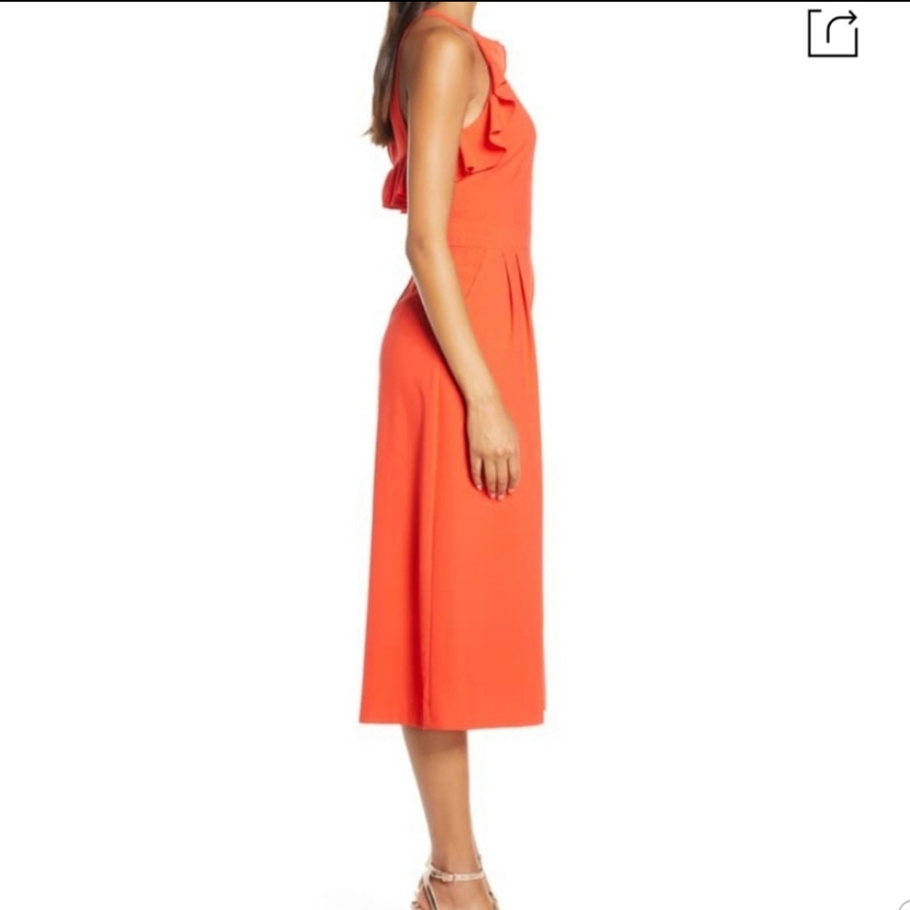 Vince Camuto Ruffled Halter Neck Wide Leg Red Jumpsuit Size 4 - Picture 8 of 9